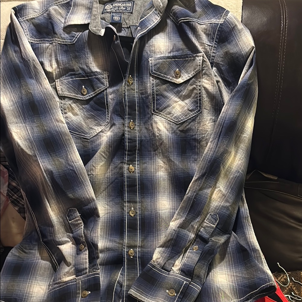 American Rag Blue Plaid Shirt - Picture 3 of 8